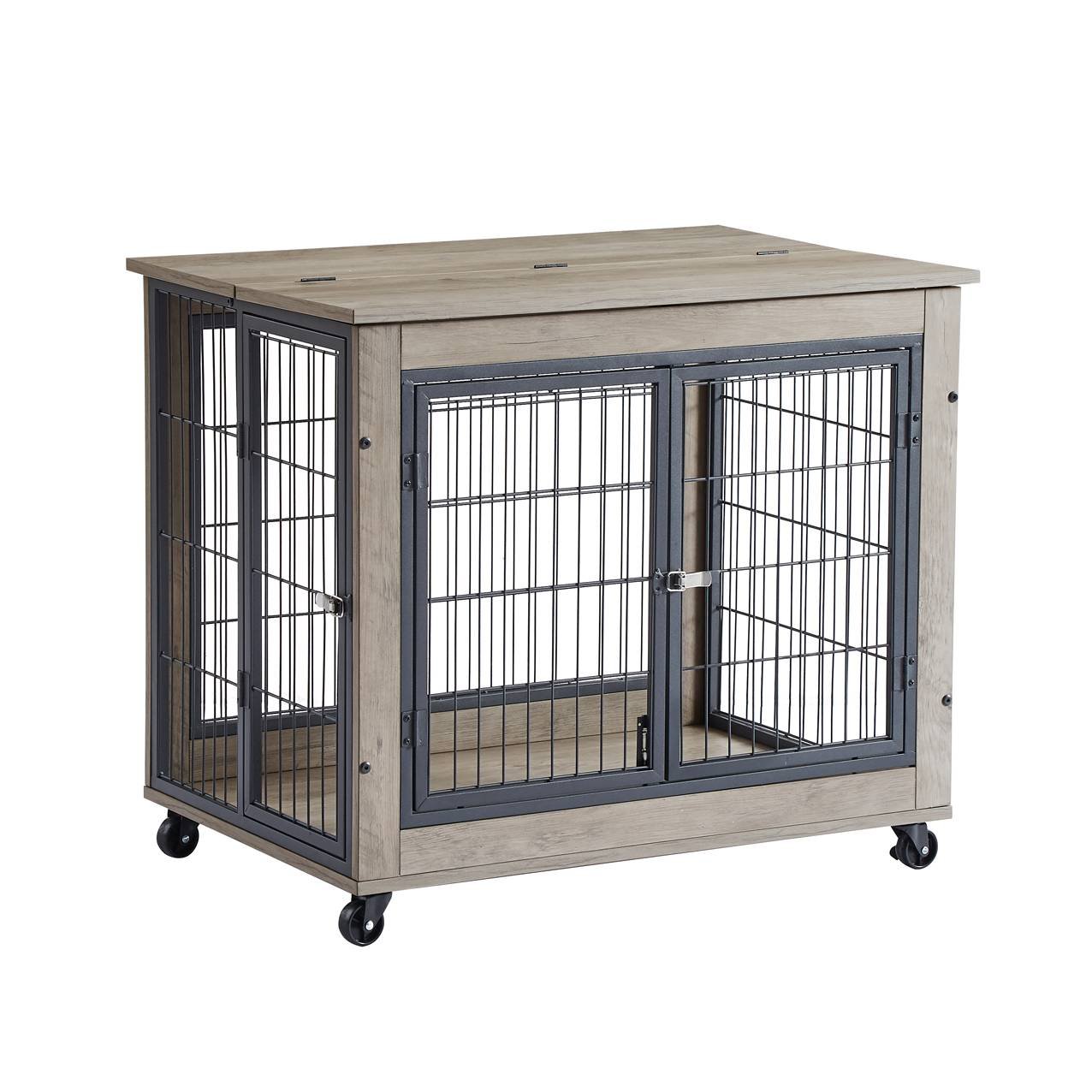 Dog Cage Crate With Double Doors On Casters Grey Dog Cage Crate With Double Doors On Casters Grey