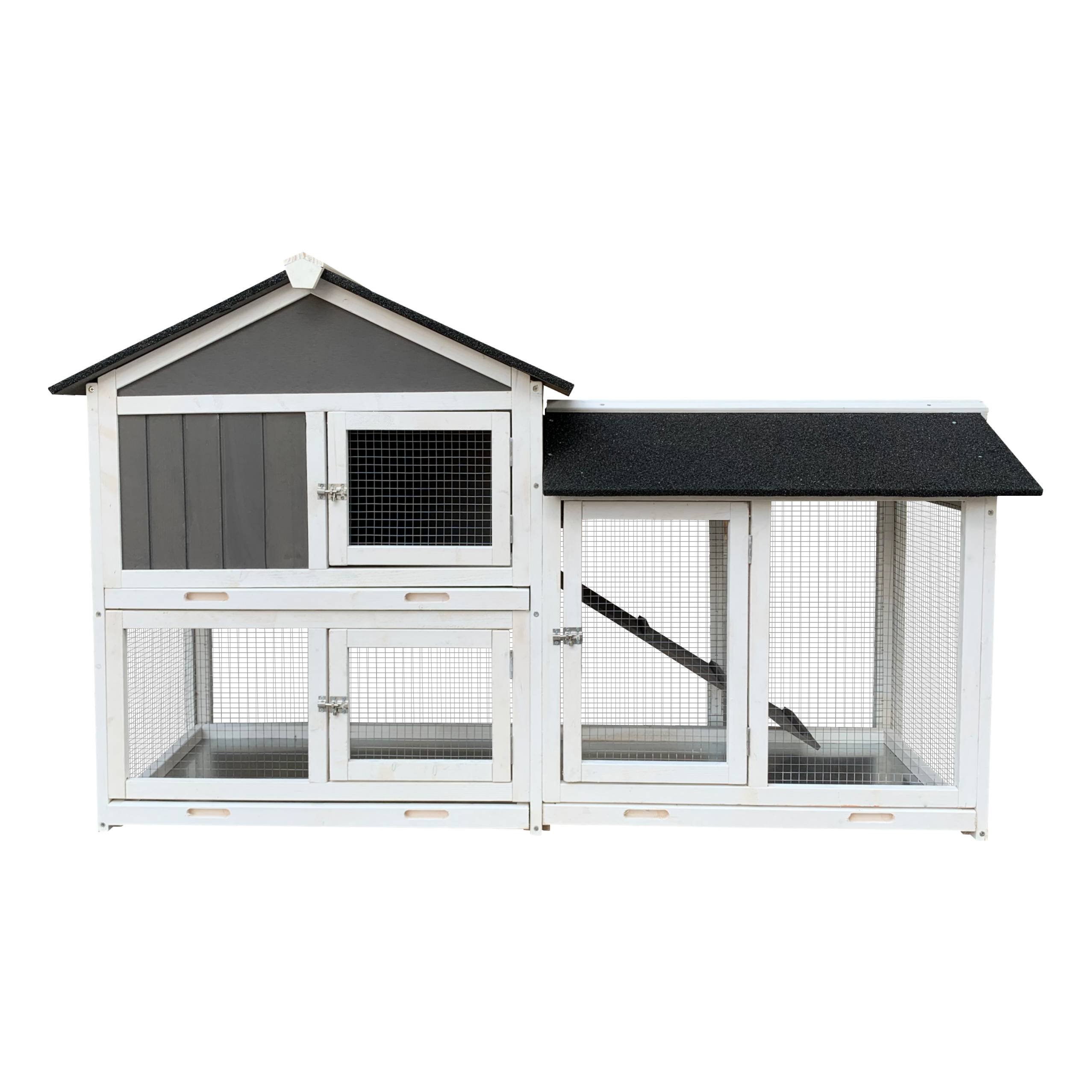 Removable Tray Ramp Wooden Outdoor Rabbit Hutch With Running Cage Removable Tray Ramp Wooden Outdoor Rabbit Hutch With Running Cage